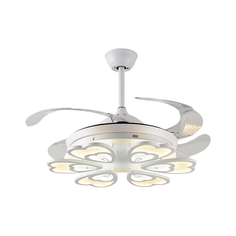 42.5" Wide White Heart/Leaf/Snail Semi Flush Modern Acrylic 4-Blade LED Pendant Fan Lighting for Dining Room Clearhalo 'Ceiling Fans with Lights' 'Ceiling Fans' 'Modern Ceiling Fans' 'Modern' Lighting' 1290001