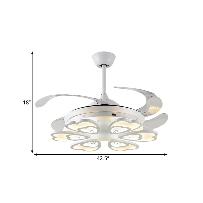 42.5" Wide White Heart/Leaf/Snail Semi Flush Modern Acrylic 4-Blade LED Pendant Fan Lighting for Dining Room Clearhalo 'Ceiling Fans with Lights' 'Ceiling Fans' 'Modern Ceiling Fans' 'Modern' Lighting' 1290002