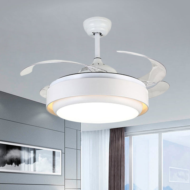 Acrylic Circular Hanging Fan Lamp Simplicity 42.5" Wide LED White Close to Ceiling Lighting with 4 Blades White Clearhalo 'Ceiling Fans with Lights' 'Ceiling Fans' 'Modern Ceiling Fans' 'Modern' Lighting' 1290003