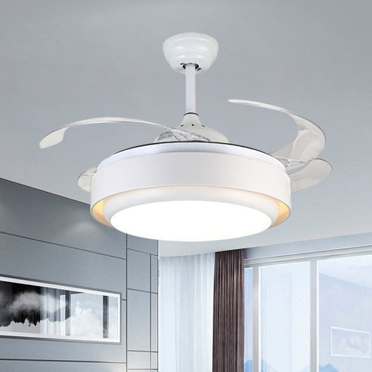Acrylic Circular Hanging Fan Lamp Simplicity 42.5" Wide LED White Close to Ceiling Lighting with 4 Blades White Clearhalo 'Ceiling Fans with Lights' 'Ceiling Fans' 'Modern Ceiling Fans' 'Modern' Lighting' 1290003