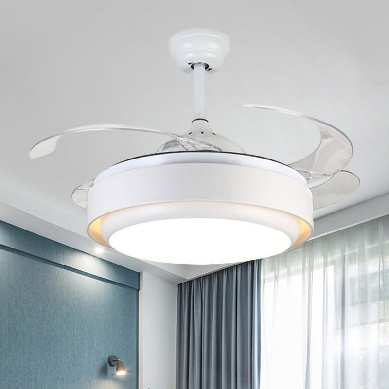 Acrylic Circular Hanging Fan Lamp Simplicity 42.5" Wide LED White Close to Ceiling Lighting with 4 Blades Clearhalo 'Ceiling Fans with Lights' 'Ceiling Fans' 'Modern Ceiling Fans' 'Modern' Lighting' 1290004