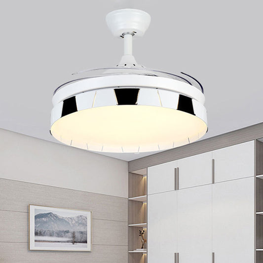 42" Width Round Semi Flush Mount Contemporary Acrylic White-Black LED Pendant Fan Light with 4 Clear Blades White Clearhalo 'Ceiling Fans with Lights' 'Ceiling Fans' 'Modern Ceiling Fans' 'Modern' Lighting' 1290038