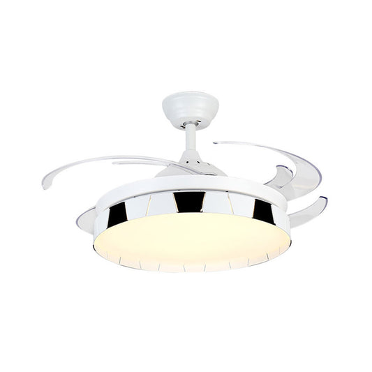 42" Width Round Semi Flush Mount Contemporary Acrylic White-Black LED Pendant Fan Light with 4 Clear Blades Clearhalo 'Ceiling Fans with Lights' 'Ceiling Fans' 'Modern Ceiling Fans' 'Modern' Lighting' 1290040
