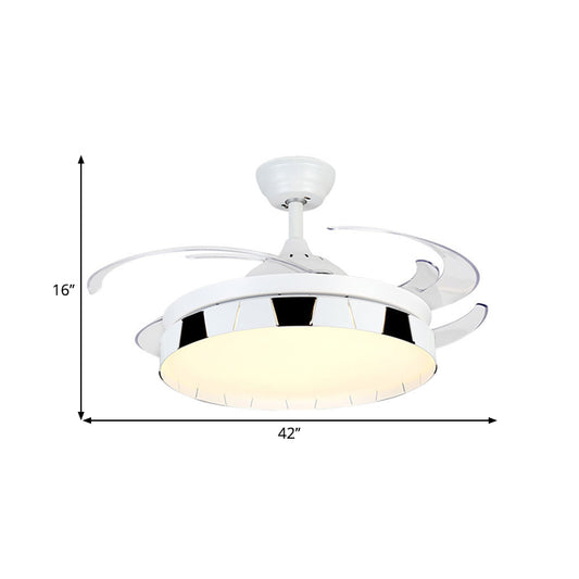 42" Width Round Semi Flush Mount Contemporary Acrylic White-Black LED Pendant Fan Light with 4 Clear Blades Clearhalo 'Ceiling Fans with Lights' 'Ceiling Fans' 'Modern Ceiling Fans' 'Modern' Lighting' 1290041
