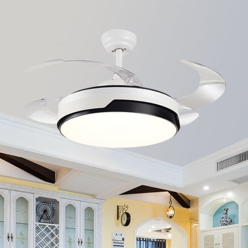 Acrylic Drum-Shaped Ceiling Fan Light Minimalism White 4-Blade LED Semi Flush Mount Lighting, 42" Wide White A Clearhalo 'Ceiling Fans with Lights' 'Ceiling Fans' 'Modern Ceiling Fans' 'Modern' Lighting' 1290042