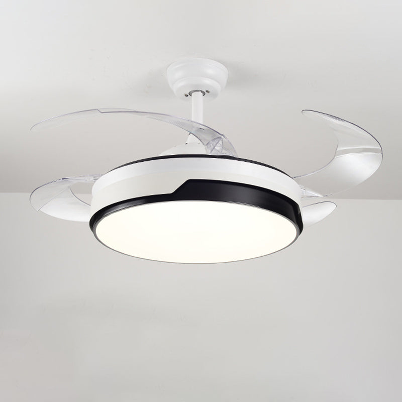 Acrylic Drum-Shaped Ceiling Fan Light Minimalism White 4-Blade LED Semi Flush Mount Lighting, 42" Wide Clearhalo 'Ceiling Fans with Lights' 'Ceiling Fans' 'Modern Ceiling Fans' 'Modern' Lighting' 1290043