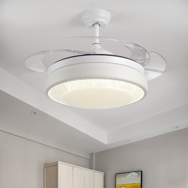 Acrylic Drum-Shaped Ceiling Fan Light Minimalism White 4-Blade LED Semi Flush Mount Lighting, 42" Wide Clearhalo 'Ceiling Fans with Lights' 'Ceiling Fans' 'Modern Ceiling Fans' 'Modern' Lighting' 1290047
