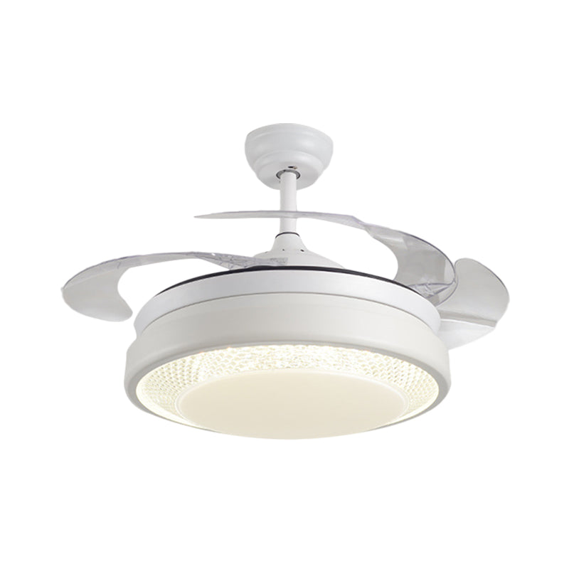 Acrylic Drum-Shaped Ceiling Fan Light Minimalism White 4-Blade LED Semi Flush Mount Lighting, 42" Wide Clearhalo 'Ceiling Fans with Lights' 'Ceiling Fans' 'Modern Ceiling Fans' 'Modern' Lighting' 1290049