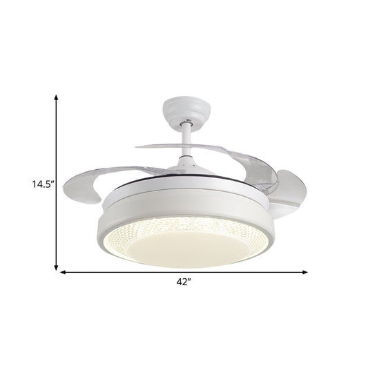 Acrylic Drum-Shaped Ceiling Fan Light Minimalism White 4-Blade LED Semi Flush Mount Lighting, 42" Wide Clearhalo 'Ceiling Fans with Lights' 'Ceiling Fans' 'Modern Ceiling Fans' 'Modern' Lighting' 1290050