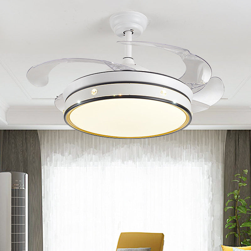 Acrylic Drum-Shaped Ceiling Fan Light Minimalism White 4-Blade LED Semi Flush Mount Lighting, 42" Wide White C Clearhalo 'Ceiling Fans with Lights' 'Ceiling Fans' 'Modern Ceiling Fans' 'Modern' Lighting' 1290051