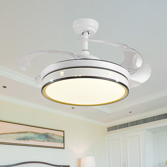 Acrylic Drum-Shaped Ceiling Fan Light Minimalism White 4-Blade LED Semi Flush Mount Lighting, 42" Wide Clearhalo 'Ceiling Fans with Lights' 'Ceiling Fans' 'Modern Ceiling Fans' 'Modern' Lighting' 1290052