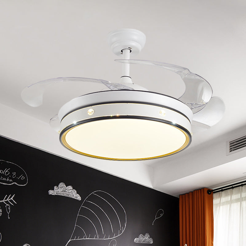 Acrylic Drum-Shaped Ceiling Fan Light Minimalism White 4-Blade LED Semi Flush Mount Lighting, 42" Wide Clearhalo 'Ceiling Fans with Lights' 'Ceiling Fans' 'Modern Ceiling Fans' 'Modern' Lighting' 1290053