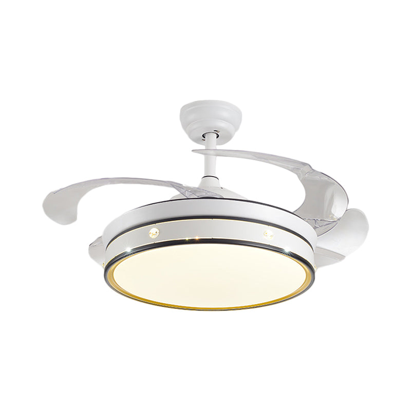 Acrylic Drum-Shaped Ceiling Fan Light Minimalism White 4-Blade LED Semi Flush Mount Lighting, 42" Wide Clearhalo 'Ceiling Fans with Lights' 'Ceiling Fans' 'Modern Ceiling Fans' 'Modern' Lighting' 1290054