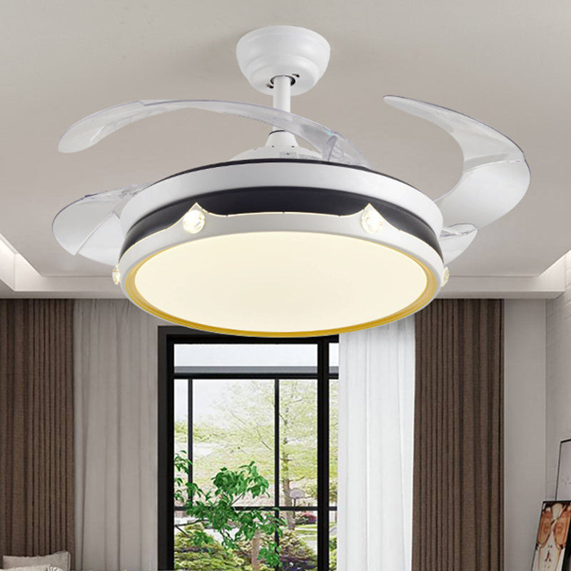 Acrylic Drum-Shaped Ceiling Fan Light Minimalism White 4-Blade LED Semi Flush Mount Lighting, 42" Wide White D Clearhalo 'Ceiling Fans with Lights' 'Ceiling Fans' 'Modern Ceiling Fans' 'Modern' Lighting' 1290056