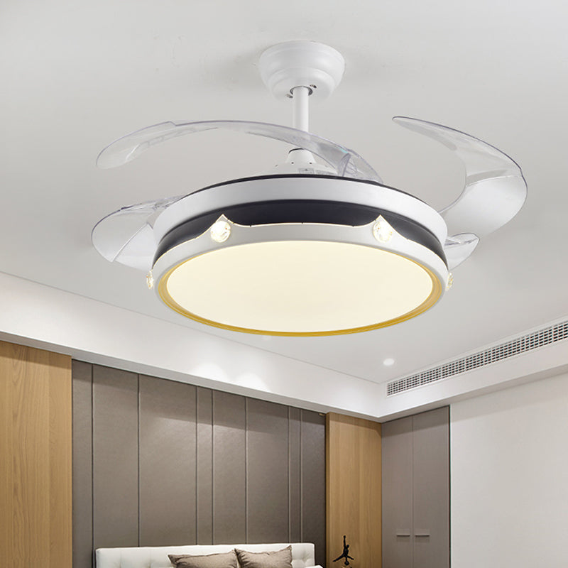 Acrylic Drum-Shaped Ceiling Fan Light Minimalism White 4-Blade LED Semi Flush Mount Lighting, 42" Wide Clearhalo 'Ceiling Fans with Lights' 'Ceiling Fans' 'Modern Ceiling Fans' 'Modern' Lighting' 1290057