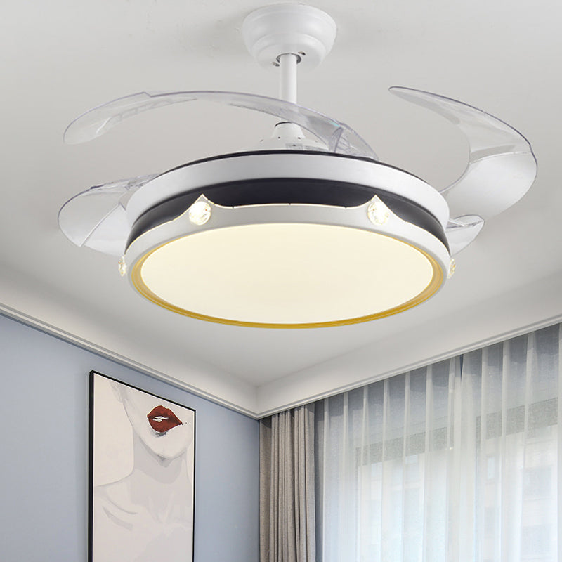 Acrylic Drum-Shaped Ceiling Fan Light Minimalism White 4-Blade LED Semi Flush Mount Lighting, 42" Wide Clearhalo 'Ceiling Fans with Lights' 'Ceiling Fans' 'Modern Ceiling Fans' 'Modern' Lighting' 1290058