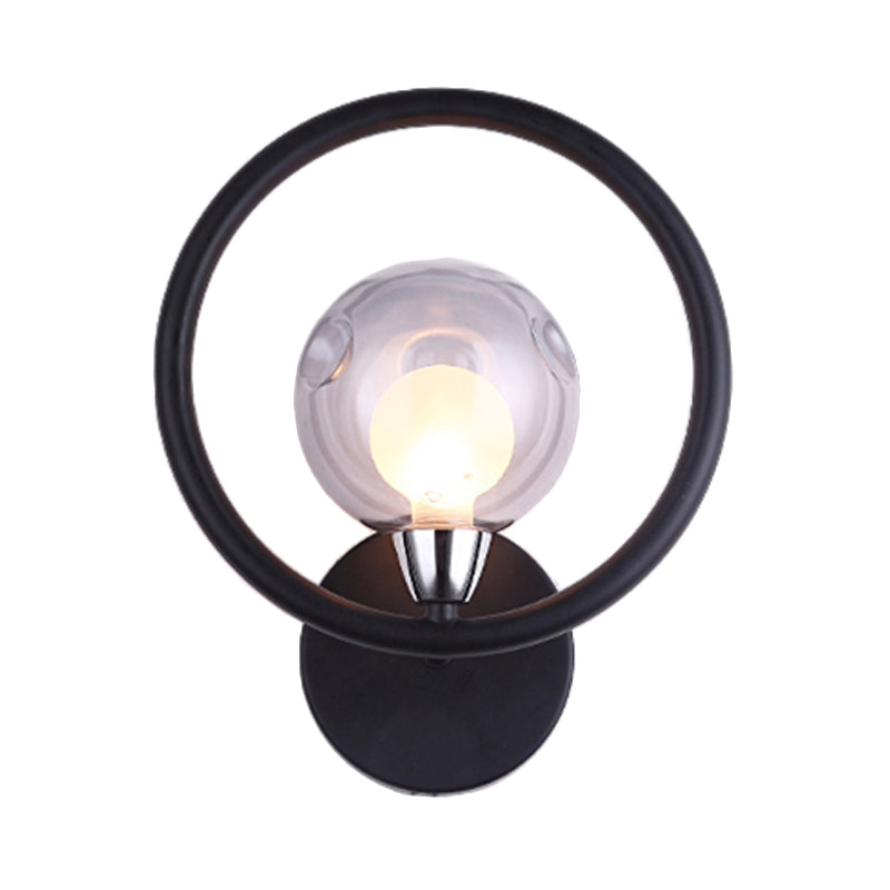 Black/White Ring Wall Light Sconce Modern Stylish 1 Bulb Metal Wall Lamp with Glass Ball Shade Clearhalo 'Cast Iron' 'Glass' 'Industrial' 'Modern wall lights' 'Modern' 'Tiffany' 'Traditional wall lights' 'Wall Lamps & Sconces' 'Wall Lights' Lighting' 129006