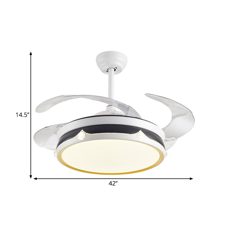 Acrylic Drum-Shaped Ceiling Fan Light Minimalism White 4-Blade LED Semi Flush Mount Lighting, 42" Wide Clearhalo 'Ceiling Fans with Lights' 'Ceiling Fans' 'Modern Ceiling Fans' 'Modern' Lighting' 1290060