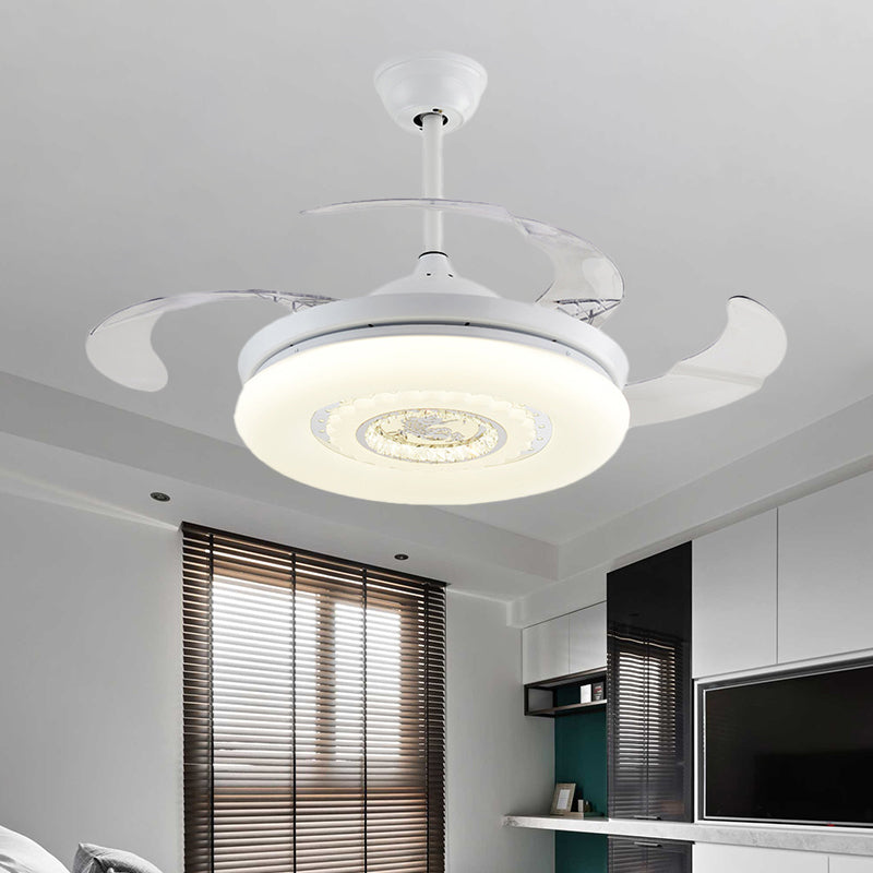 Brown/White/Gold Round Semi Flush Nordic Style 42.5" W LED Acrylic Hanging Fan Lighting with 4 Blades White Clearhalo 'Ceiling Fans with Lights' 'Ceiling Fans' 'Modern Ceiling Fans' 'Modern' Lighting' 1290061