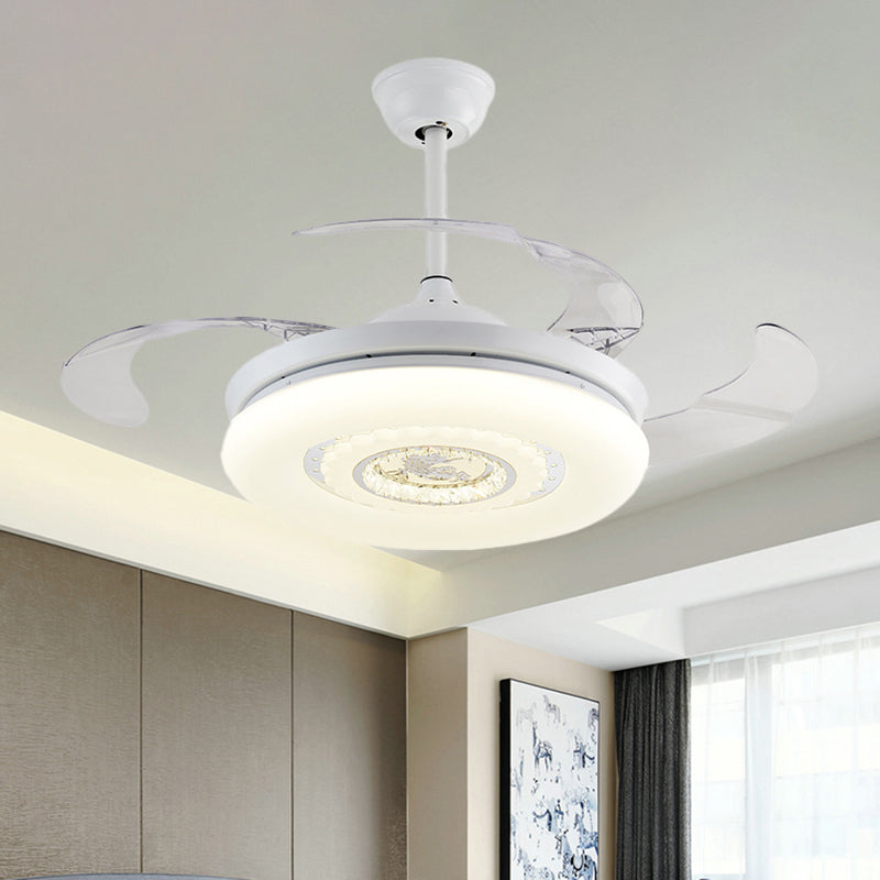 Brown/White/Gold Round Semi Flush Nordic Style 42.5" W LED Acrylic Hanging Fan Lighting with 4 Blades Clearhalo 'Ceiling Fans with Lights' 'Ceiling Fans' 'Modern Ceiling Fans' 'Modern' Lighting' 1290062