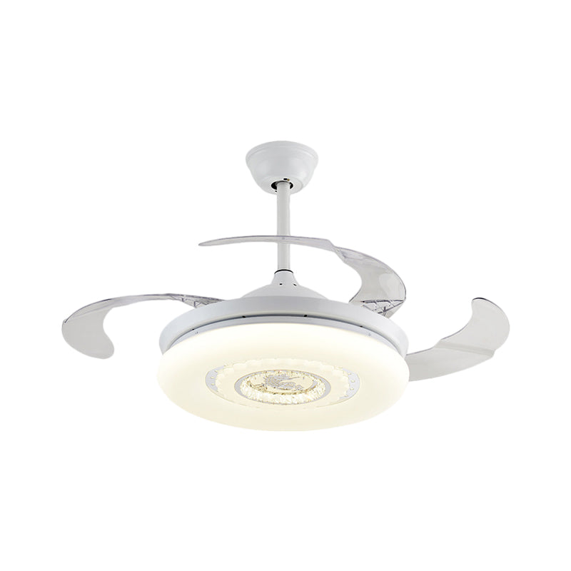 Brown/White/Gold Round Semi Flush Nordic Style 42.5" W LED Acrylic Hanging Fan Lighting with 4 Blades Clearhalo 'Ceiling Fans with Lights' 'Ceiling Fans' 'Modern Ceiling Fans' 'Modern' Lighting' 1290063