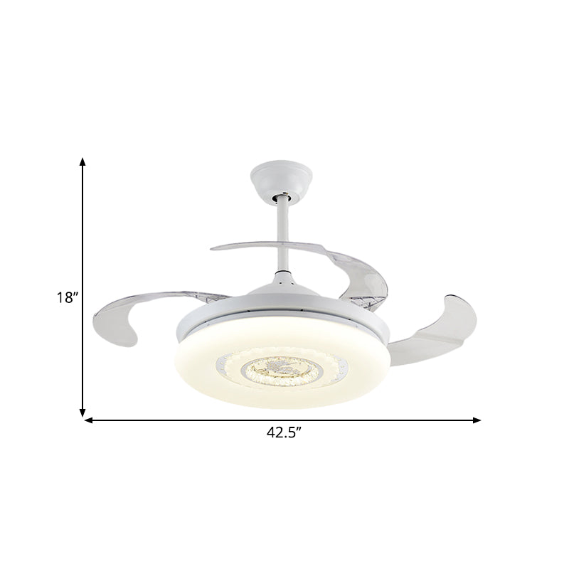 Brown/White/Gold Round Semi Flush Nordic Style 42.5" W LED Acrylic Hanging Fan Lighting with 4 Blades Clearhalo 'Ceiling Fans with Lights' 'Ceiling Fans' 'Modern Ceiling Fans' 'Modern' Lighting' 1290064