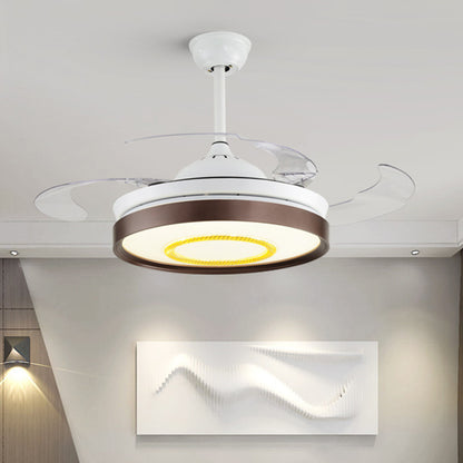 Brown/White/Gold Round Semi Flush Nordic Style 42.5" W LED Acrylic Hanging Fan Lighting with 4 Blades Brown Clearhalo 'Ceiling Fans with Lights' 'Ceiling Fans' 'Modern Ceiling Fans' 'Modern' Lighting' 1290065