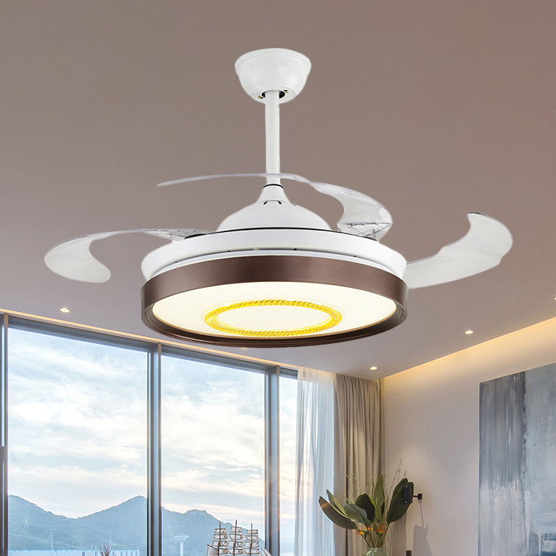 Brown/White/Gold Round Semi Flush Nordic Style 42.5" W LED Acrylic Hanging Fan Lighting with 4 Blades Clearhalo 'Ceiling Fans with Lights' 'Ceiling Fans' 'Modern Ceiling Fans' 'Modern' Lighting' 1290066