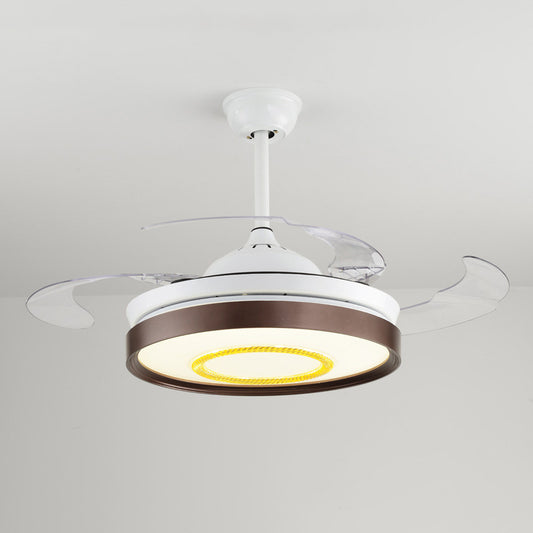 Brown/White/Gold Round Semi Flush Nordic Style 42.5" W LED Acrylic Hanging Fan Lighting with 4 Blades Clearhalo 'Ceiling Fans with Lights' 'Ceiling Fans' 'Modern Ceiling Fans' 'Modern' Lighting' 1290067