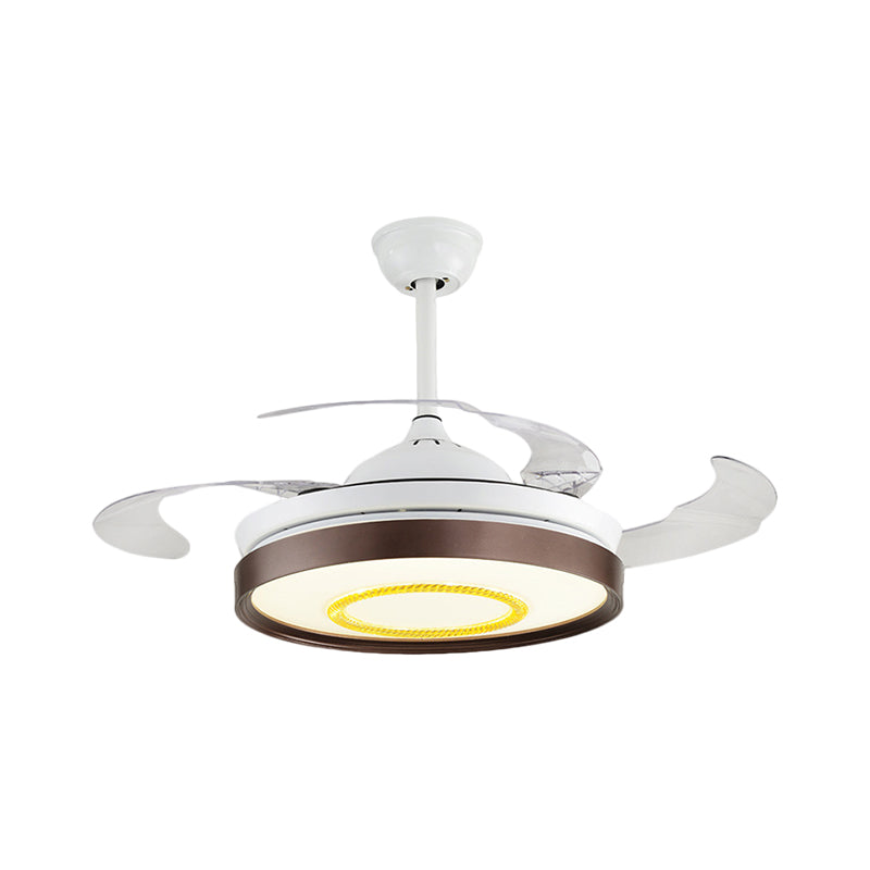Brown/White/Gold Round Semi Flush Nordic Style 42.5" W LED Acrylic Hanging Fan Lighting with 4 Blades Clearhalo 'Ceiling Fans with Lights' 'Ceiling Fans' 'Modern Ceiling Fans' 'Modern' Lighting' 1290068