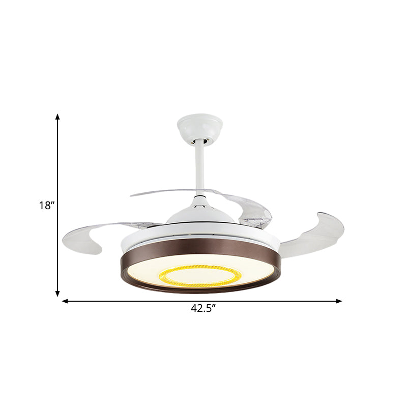 Brown/White/Gold Round Semi Flush Nordic Style 42.5" W LED Acrylic Hanging Fan Lighting with 4 Blades Clearhalo 'Ceiling Fans with Lights' 'Ceiling Fans' 'Modern Ceiling Fans' 'Modern' Lighting' 1290069