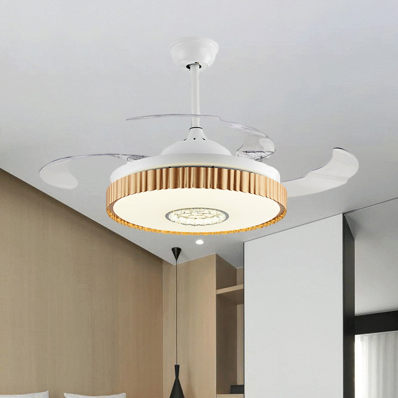 Brown/White/Gold Round Semi Flush Nordic Style 42.5" W LED Acrylic Hanging Fan Lighting with 4 Blades Clearhalo 'Ceiling Fans with Lights' 'Ceiling Fans' 'Modern Ceiling Fans' 'Modern' Lighting' 1290071