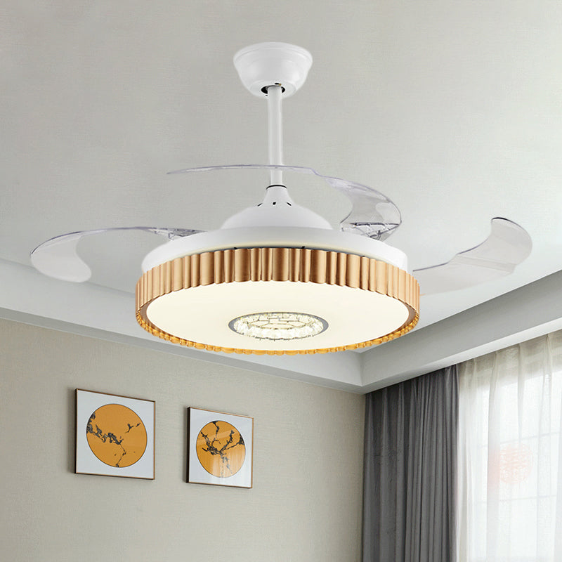 Brown/White/Gold Round Semi Flush Nordic Style 42.5" W LED Acrylic Hanging Fan Lighting with 4 Blades Clearhalo 'Ceiling Fans with Lights' 'Ceiling Fans' 'Modern Ceiling Fans' 'Modern' Lighting' 1290072
