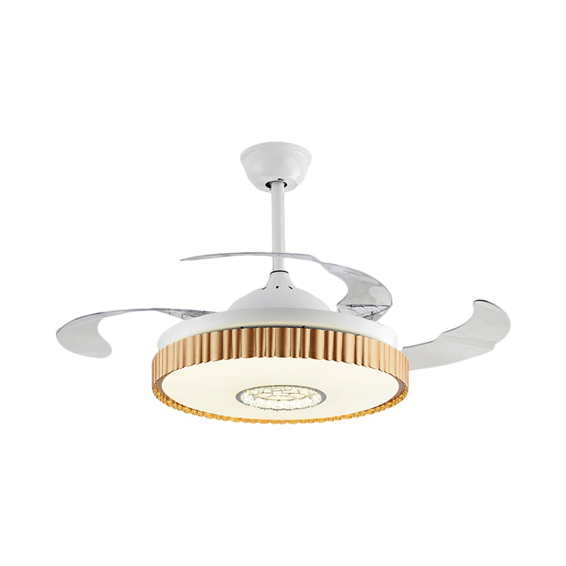 Brown/White/Gold Round Semi Flush Nordic Style 42.5" W LED Acrylic Hanging Fan Lighting with 4 Blades Clearhalo 'Ceiling Fans with Lights' 'Ceiling Fans' 'Modern Ceiling Fans' 'Modern' Lighting' 1290073