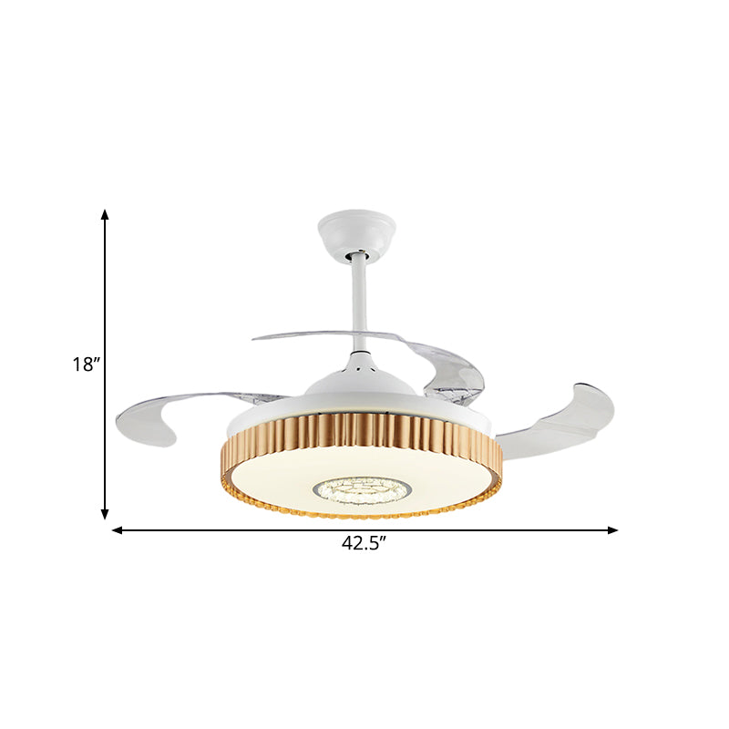 Brown/White/Gold Round Semi Flush Nordic Style 42.5" W LED Acrylic Hanging Fan Lighting with 4 Blades Clearhalo 'Ceiling Fans with Lights' 'Ceiling Fans' 'Modern Ceiling Fans' 'Modern' Lighting' 1290074