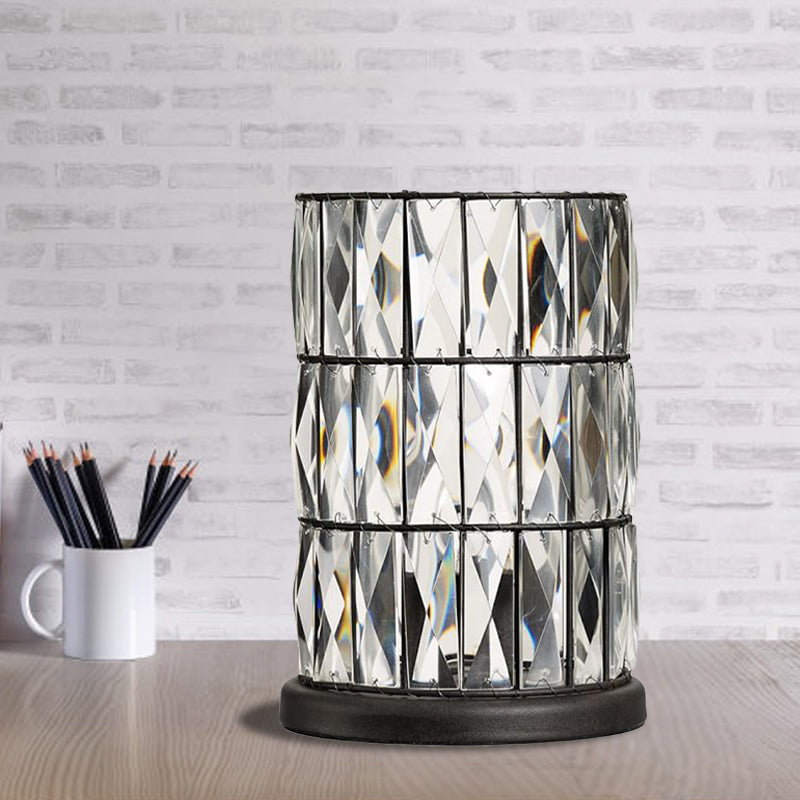 1 Bulb Night Light Modern Barrel Crystal Night Table Lamp for Sleeping Room in Black Clearhalo 'Lamps' 'Table Lamps' Lighting' 1290116