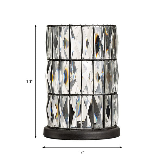 1 Bulb Night Light Modern Barrel Crystal Night Table Lamp for Sleeping Room in Black Clearhalo 'Lamps' 'Table Lamps' Lighting' 1290118