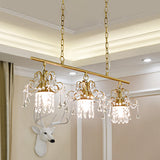 Scroll Frame Crystal Raindrops Island Chandelier Contemporary 3 Heads Dinning Hall Hanging Lamp in Gold Clearhalo 'Ceiling Lights' 'Island Lights' Lighting' 1290128