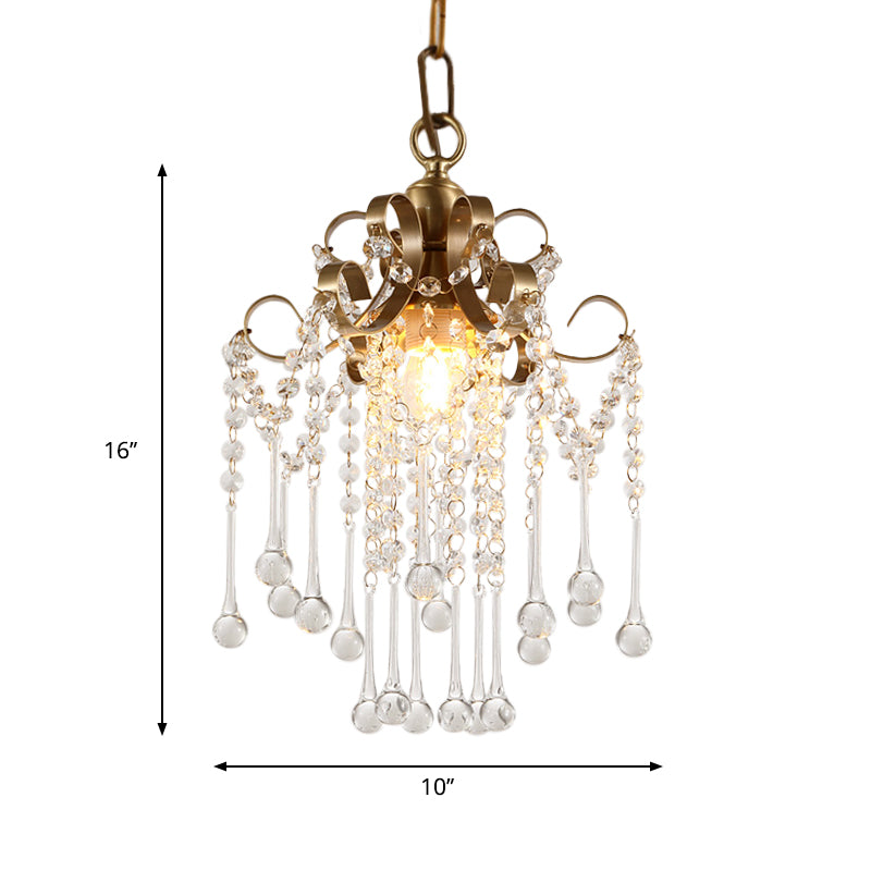 Gold Curved Pendant Lighting Modern Crystal Beads 1 Bulb Bedchamber Ceiling Suspension Lamp Clearhalo 'Ceiling Lights' 'Modern Pendants' 'Modern' 'Pendant Lights' 'Pendants' Lighting' 1290150