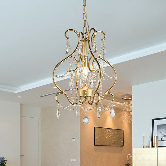 1 Bulb Lantern Ceiling Suspension Lamp Modern Gold Crystal Beads Pendant Lighting Fixture Clearhalo 'Ceiling Lights' 'Pendant Lights' 'Pendants' Lighting' 1290167