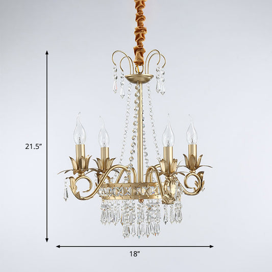 Candle Sleeping Room Chandelier Light Traditional Crystal Prism 4 Heads Gold Hanging Pendant Clearhalo 'Ceiling Lights' 'Chandeliers' Lighting' options 1290198