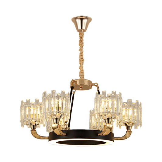 Black and Gold 6 Bulbs Pendant Chandelier Traditional Crystal Cylinder Shade Ceiling Light Clearhalo 'Ceiling Lights' 'Chandeliers' Lighting' options 1290201