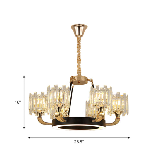 Black and Gold 6 Bulbs Pendant Chandelier Traditional Crystal Cylinder Shade Ceiling Light Clearhalo 'Ceiling Lights' 'Chandeliers' Lighting' options 1290202