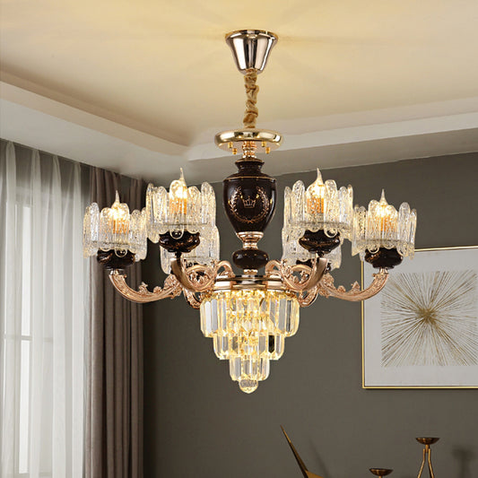 Black and Gold Drum Suspension Lighting Traditional Crystal 6 Heads Dinning Room Chandelier Clearhalo 'Ceiling Lights' 'Chandeliers' Lighting' options 1290203