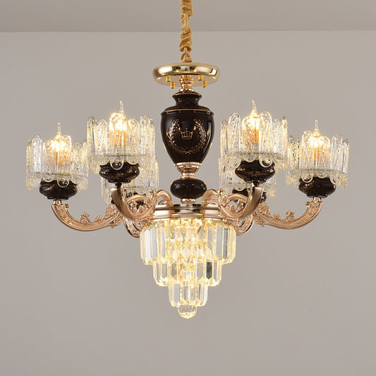 Black and Gold Drum Suspension Lighting Traditional Crystal 6 Heads Dinning Room Chandelier Clearhalo 'Ceiling Lights' 'Chandeliers' Lighting' options 1290204