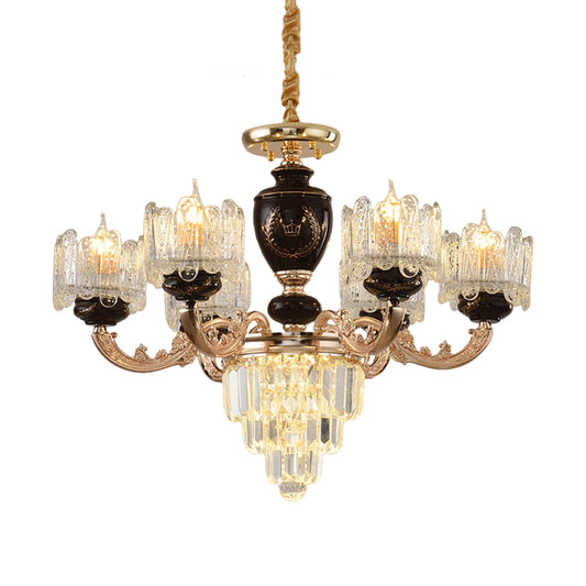 Black and Gold Drum Suspension Lighting Traditional Crystal 6 Heads Dinning Room Chandelier Clearhalo 'Ceiling Lights' 'Chandeliers' Lighting' options 1290205
