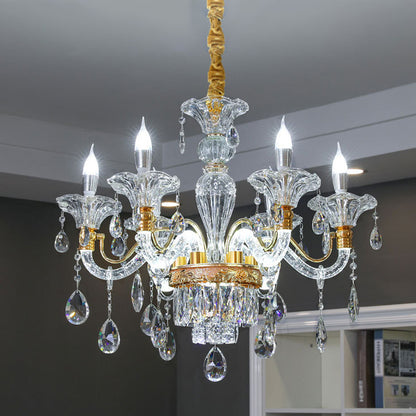 Clear Crystal Gold Suspension Lamp Candlestick 6 Heads Traditional Chandelier Lighting for Hall Clear Clearhalo 'Ceiling Lights' 'Chandeliers' Lighting' options 1290211_5f84f79f-f416-41de-b681-002ceecccc4b