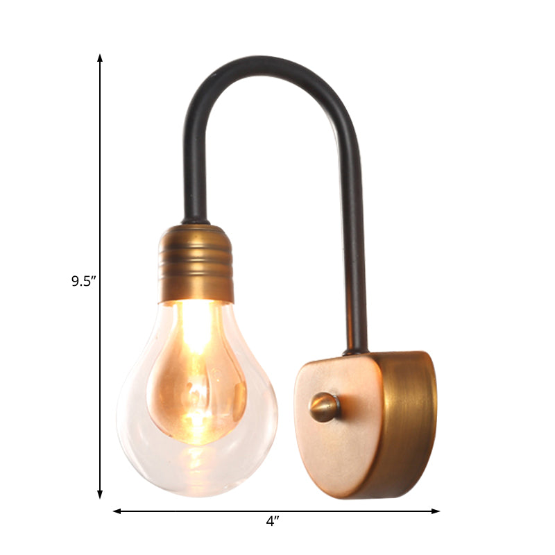 Clear Glass Bulb Wall Lighting Contemporary 1/2/3 Lights Led Wall Sconce Light in Brass with Curved Arm Clearhalo 'Cast Iron' 'Glass' 'Industrial' 'Modern wall lights' 'Modern' 'Tiffany' 'Traditional wall lights' 'Wall Lamps & Sconces' 'Wall Lights' Lighting' 129022