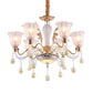 Flower Crystal Water Drops Hanging Light Kit Traditional 6 Bulbs Dinning Room Chandelier in Gold Clearhalo 'Ceiling Lights' 'Chandeliers' Lighting' options 1290225