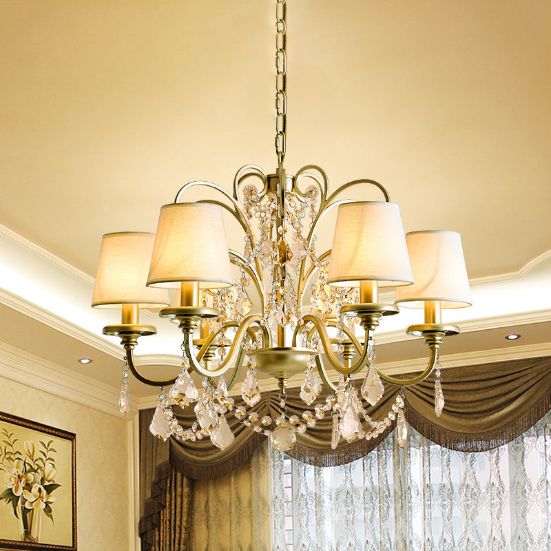 6 Heads Suspension Light with Tapered Crystal Stands Traditional Dinning Hall Chandelier in Gold Clearhalo 'Ceiling Lights' 'Chandeliers' Lighting' options 1290236